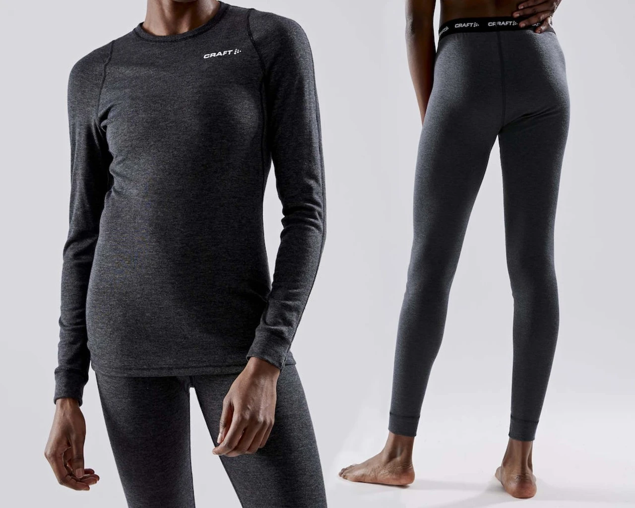 Craft Core Wool Merino Damen Baselayer-Set Lang | Black-melange – Bild 5